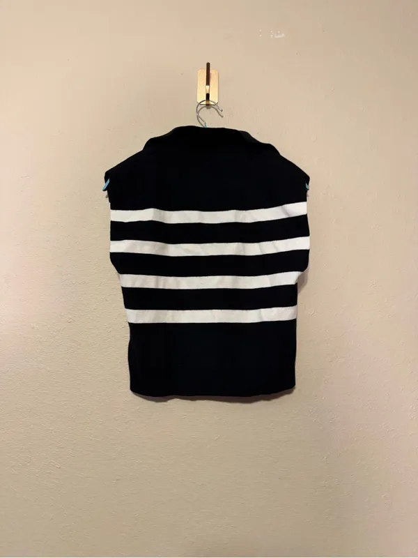 English Factory Striped Knit Polo Sleeveless Sweater Size XS - Image 4