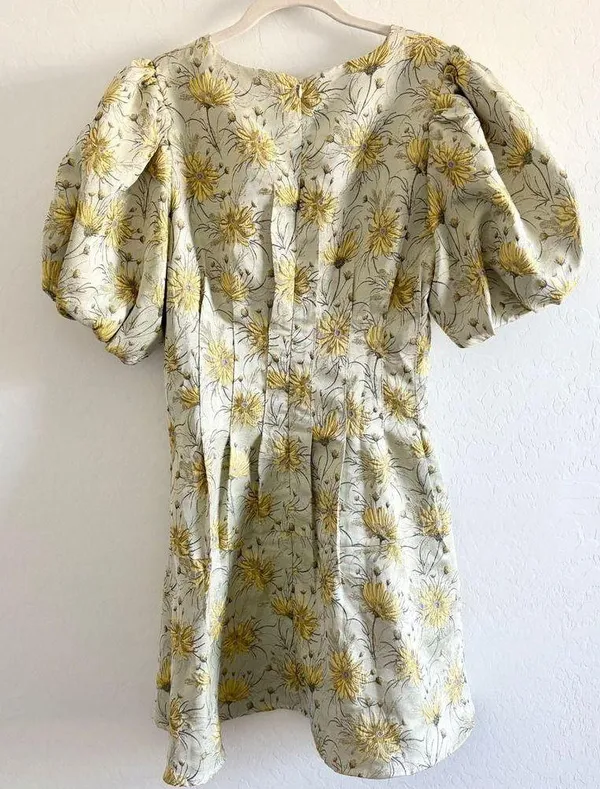 En Saison Floral Jacquard Mini Dress Puff Sleeve Party Cottagecore M - Image 3