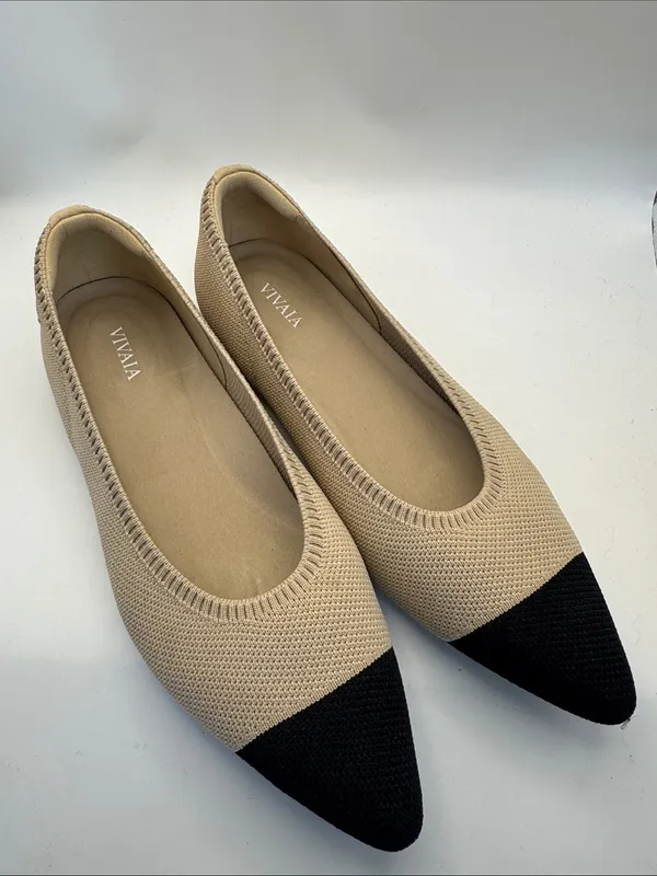 Vivaia pointed-toe Ballet Flats (Aria 5°) Almond & Black sz 39.5 / 9.5 washable - Image 4