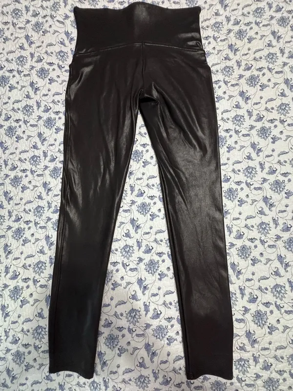 SPANX Black Faux Leather Leggings Pants Womens Sz XL Shape Wear Slimming Stretch - Image 6
