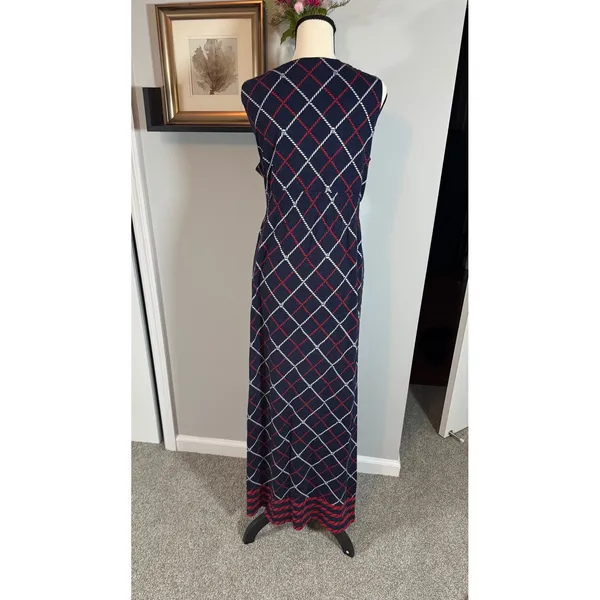 Tommy Hilfiger Women XL Navy Red Rope Print Faux Wrap Tall Girl Friendly - Image 2