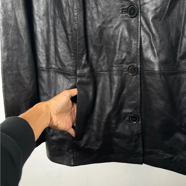 Vintage Y2K Jessica London Classic Leather Jacket in Black Size 26W‎ - Image 2