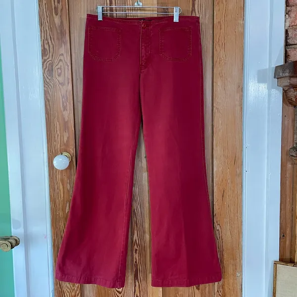 Vntg Y2K Abercrombie Low Rise Flare Patch Pocket Pants Sz 16 Modern M 8-10 💛🍄 - Image 4