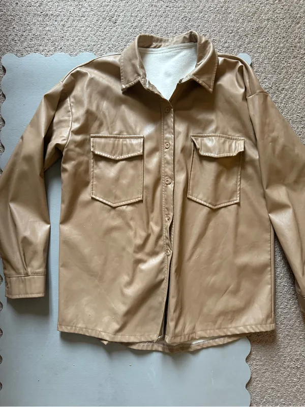 Amazon Faux Leather Button-Down Shirt Jacket in Camel - Image 2