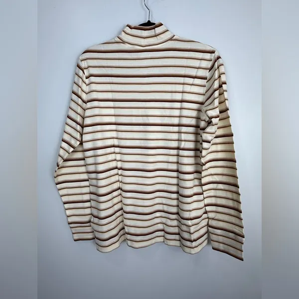 Lands' End Cream and Brown Striped Turtleneck‎ - Image 2