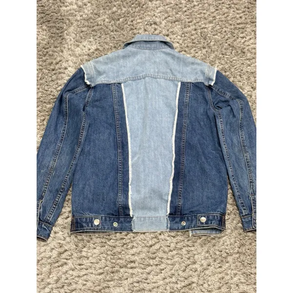 RD Style Womens Size XS Patchwork Denim Jacket Two Tone Blue Raw Hem Distressed - Image 7