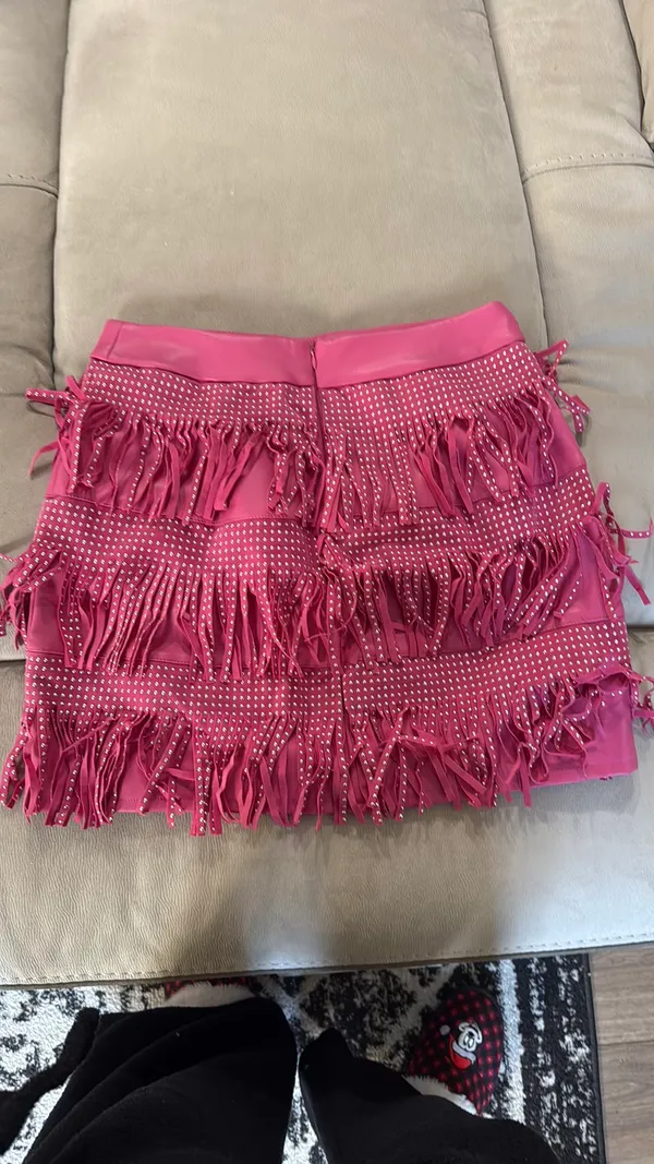 Sincerely Jules Pink faux leather fringe skirt - Image 2