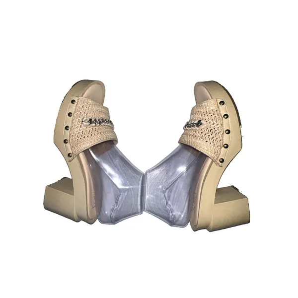 Franco Sarto Capri Clog Womens Platform Heel Sandals Straw Chain Beige Size 8 - Image 5