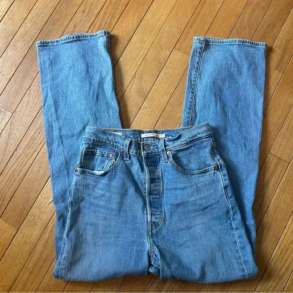 Levi’s Ribcage Straight Jeans Button Fly Womens 27 Distressed - Image 9