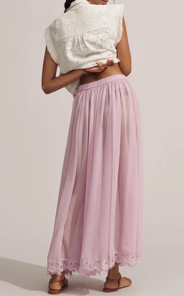 Anthropologie Sheer Volume Lace Hem Maxi Skirt, Size S/M - Image 4