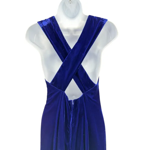 Vintage Miss Ashlee California Blue Velvet Midi Dress Sweetheart USA Sz 10 Glam - Image 5