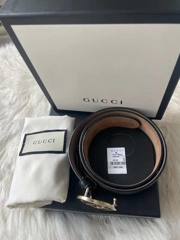 Gucci Belt Interlocking Silver GG Black Leather - Image 2
