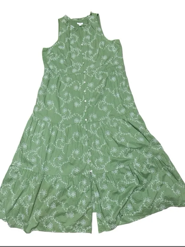 J. Jill Sleeveless Sage Green Button-Front Tiered Maxi Dress - Image 2
