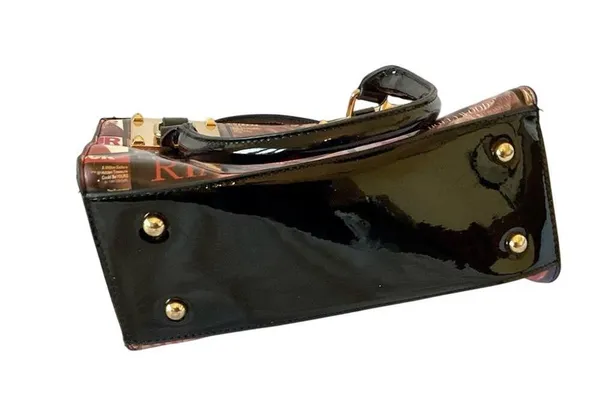 Magazine Print Hardware Accent Small Satchel Black - Image 4