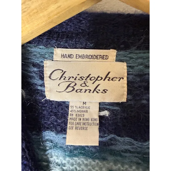 Christopher & Banks Mohair Blend Fair Isle Sweater Blue Hand Embroidered Medium - Image 4