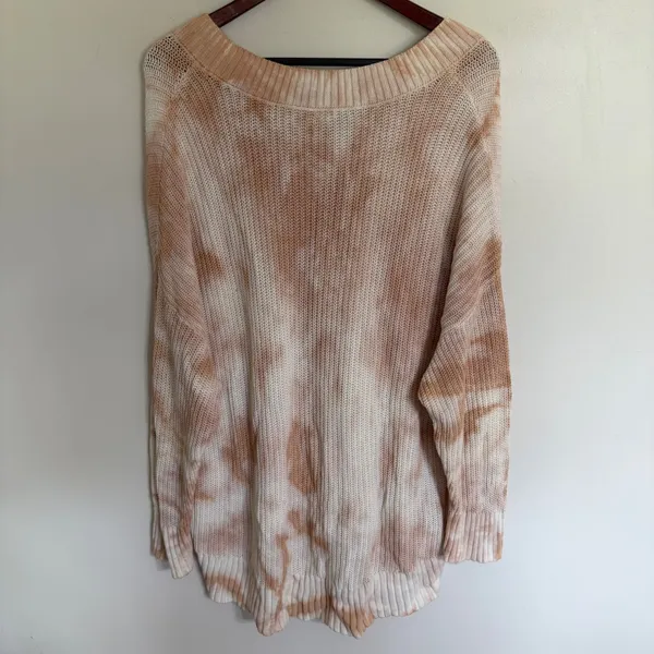 Aerie Womens XL‎ Peach Tie Dye Oversized Cotton Knit Scoop Neck Sweater Slouchy - Image 8