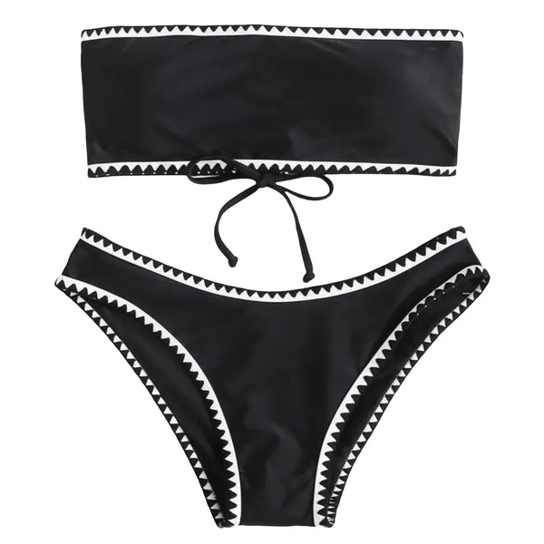 SheIn Whip Stitch Lace Up Bandeau Bikini - Image 3