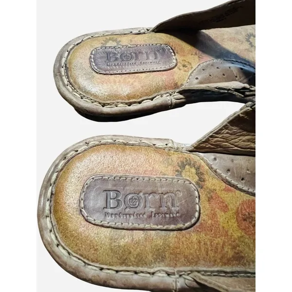 Born Sandals Womens 7 Brown‎ Comfort Slip On Thong Flip Flops Floral - Image 4
