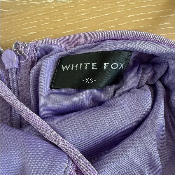 White Fox Mini Dress Halter Neck Ruched Size XS in Purple - Image 3