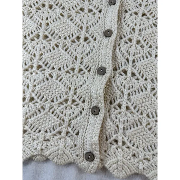 Willow & Root Diamond Pointelle Cardigan Sweater Cream Sz M Cottagecore Boho Top - Image 7