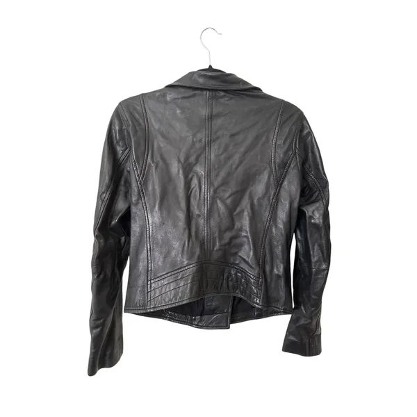 STRADIVARIUS 100% Leather Biker Jacket Black Medium - Image 3