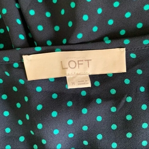 Loft Polka Dot Blouse Teal Blue Long Sleeve Workwear‎ Career Top Medium Blouse - Image 6