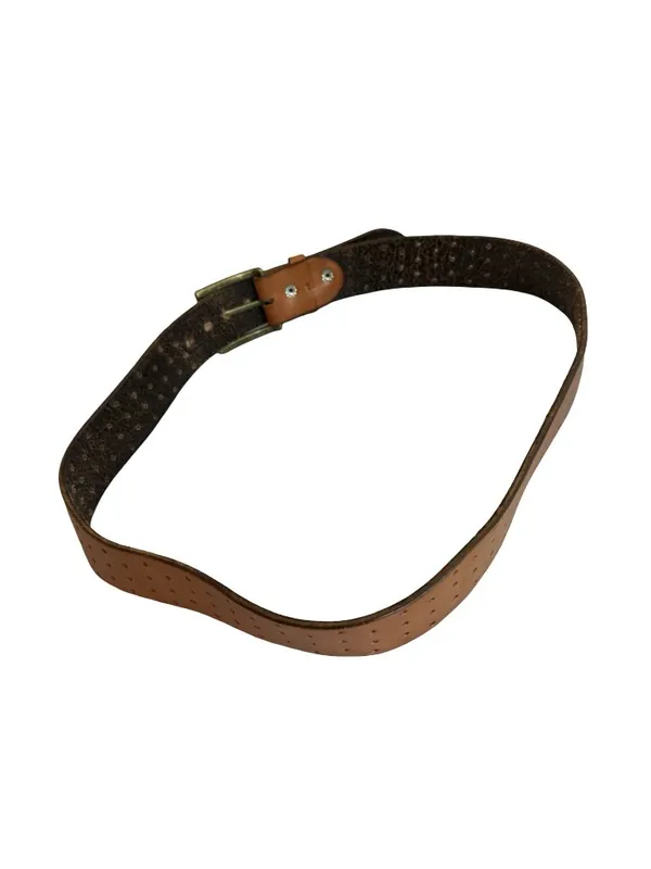 100% Leather Brown Belt Perforated Hole Detail Versatile Everyday Luxury - Image 8