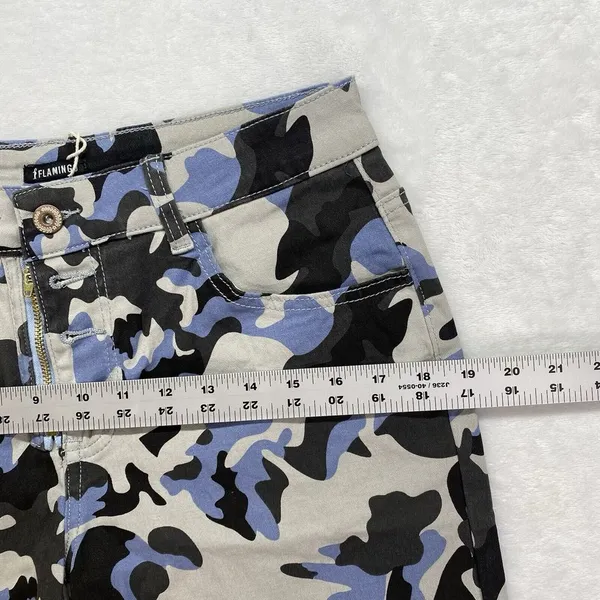 New Flamingo Shorts Womens S Carpenter Bermuda Blue‎ Camo button/zip fly - Image 3