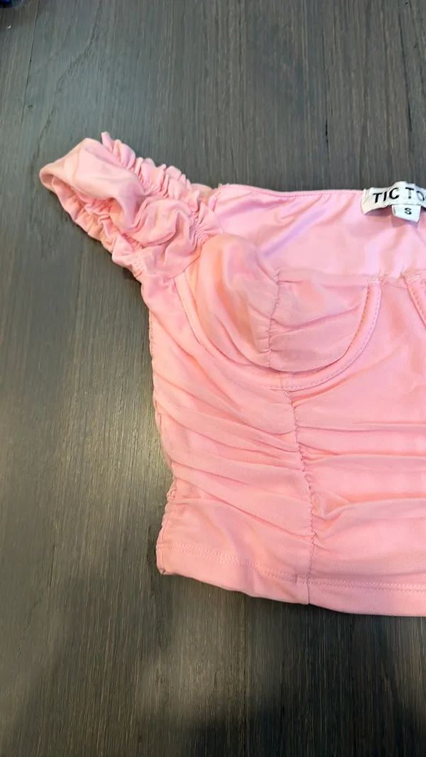 Tic Toc Pink Ruched Crop Top - Image 3
