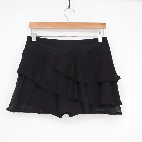 Black Tiered Ruffle Mesh Skort with Built-in Shorts Activewear Size L - Image 4