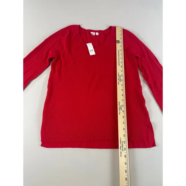 GAP Sweater Size S Red Waffle Knit V Neck Long Sleeve Cotton Blend NWT - Image 5