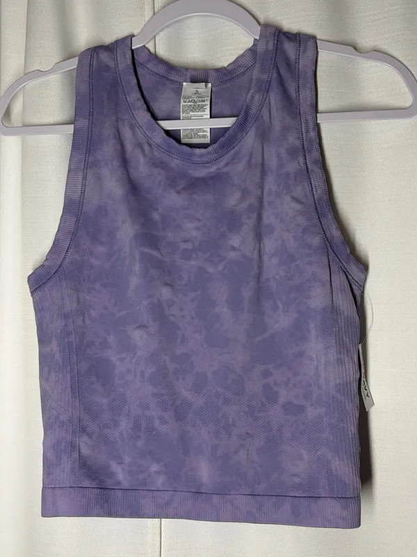 OLD NAVY Lavender Purple Tie Dye Active Crop Tank Top XL Fluid Seamless Fit NEW - Image 6