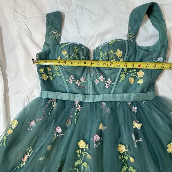 Green Embroidered Tulle Corset Mini Dress 12 Fairycore Prom Homecoming Formal - Image 15