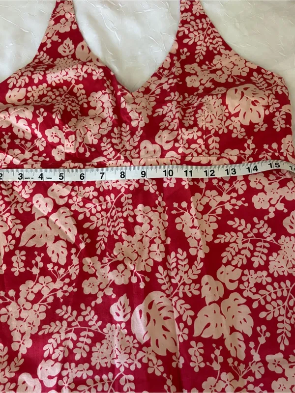 J. Crew Red and White Floral Halter Midi Dress 100% cotton y2k - Image 7