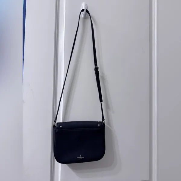 Kate Spade Black Saffiano Leather Rhinestone Studded Bow Crossbody Bag - Image 6