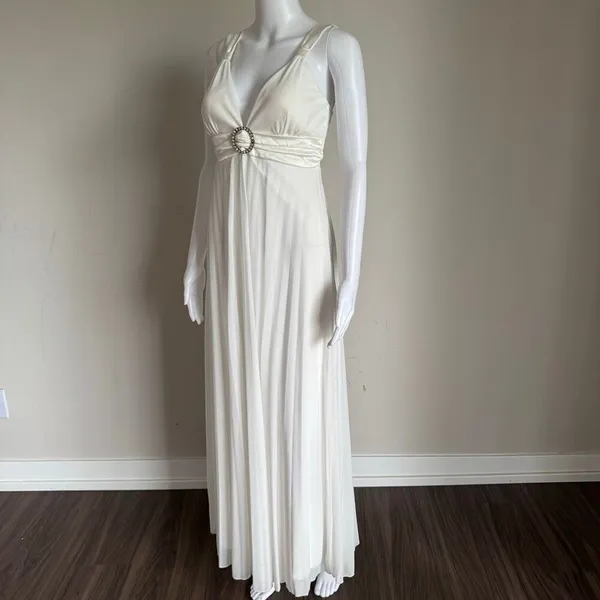 Y2K Taboo White Chiffon Maxi Dress Rhinestone Tie Back Detail Goddess Boho-Chic - Image 5