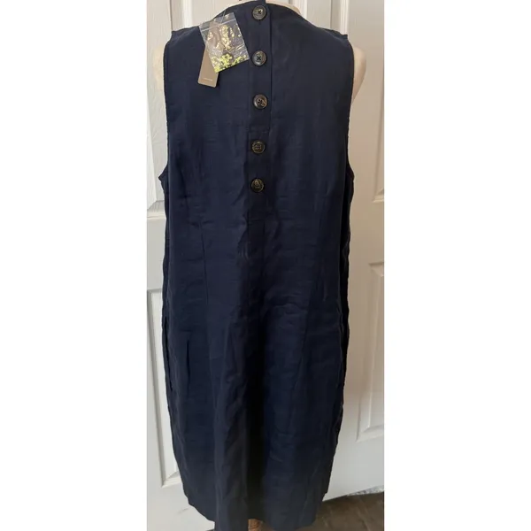 J.Crew NWT‎ Linen Shift Dress Sz LT Large Tall Embroidery Button Back Sleeveless - Image 2