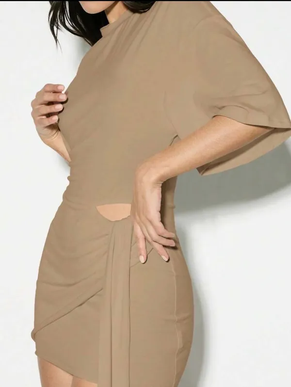 Bodycon dress with Cutout Tan Size XS - Image 3
