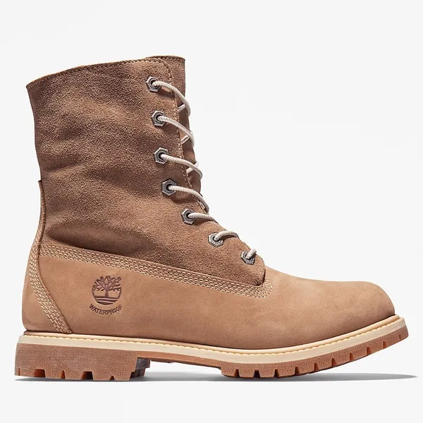 Timberland Authentics Waterproof Roll-Top Boots Size 7.5 Faux Fur Nubuck Tan - Image 2