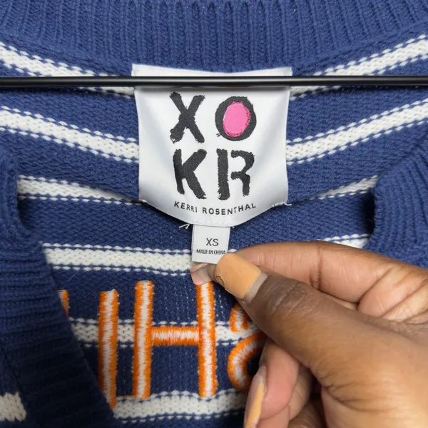 Kerri Rosenthal XOKR Women CottoN‎ Sweater XS Blue White Striped Sunshine Frame - Image 4