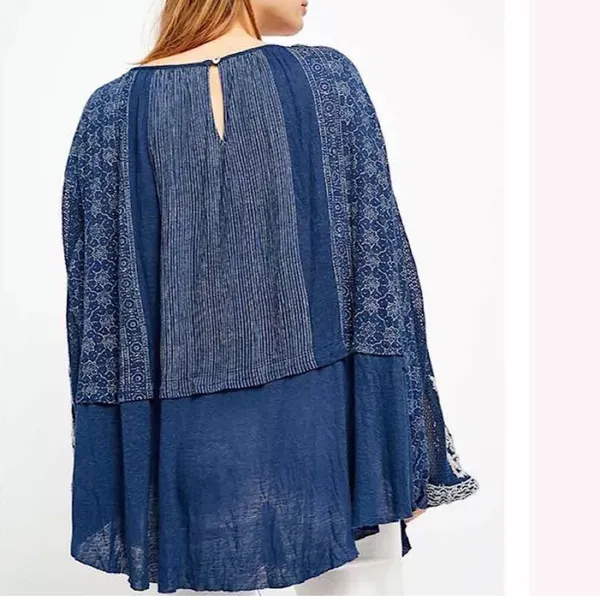 Free People Indigo Dreams Oversized Tunic Top Navy Blue Small NEW Boho Chic - Image 5
