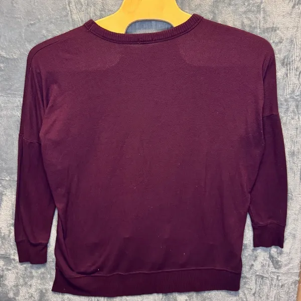 2098 | Aerie Oversized‎ High Low Viscose Blend Knit Pullover Burgundy Women M - Image 2