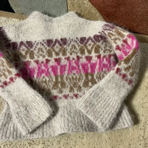 Velvet Graham Spencer Fair Isle Alpaca Sweater Womens XS Beige Pink Boho Fuzzy - Image 8