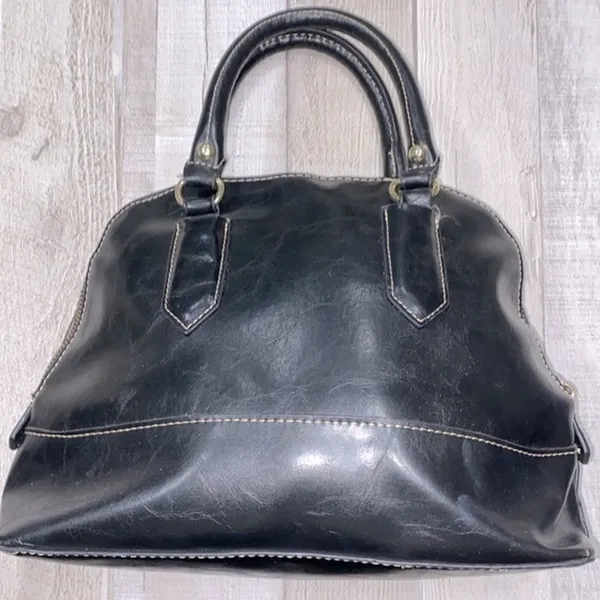 Black faux leather top handle bag - Image 2