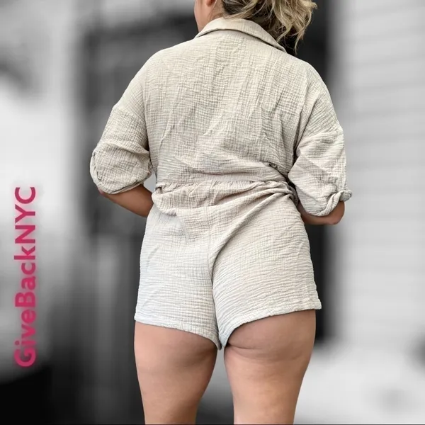 Y2K Urban Outfitters Beige Romper Size S - Image 3