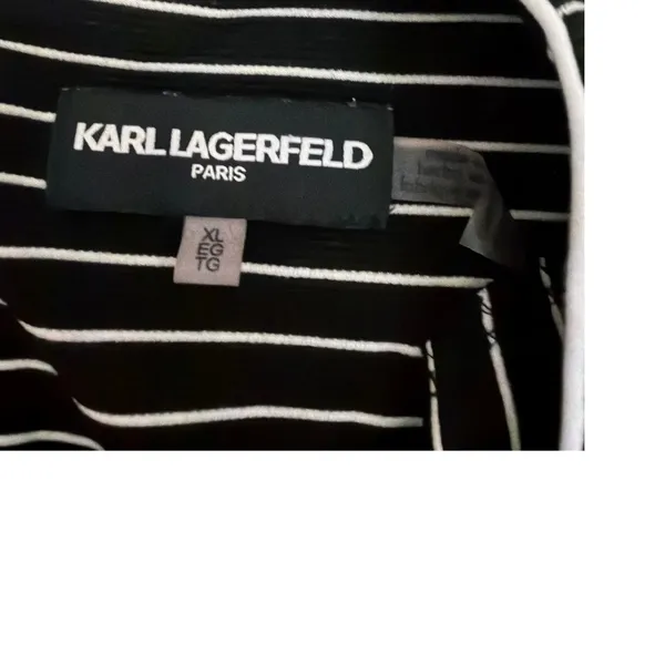 Karl Lagerfeld Striped Bell Sleeve Oversized Blouse Black White Size XL - Image 4