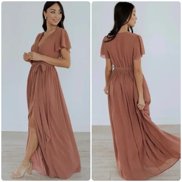 Baltic Born Womens Rosy Brown Kristina‎ Flutter Sleeve Bridesmaid Maxi Dress 2XL - Image 2