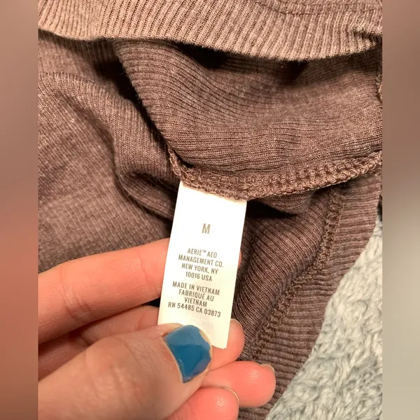 Aerie Brown Long Sleeve ribbed Henley Top medium - Image 6