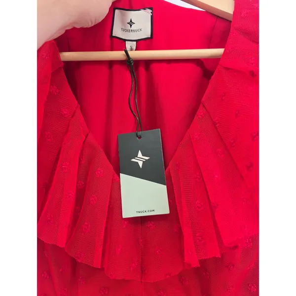 Tuckernuck Maxi Dress Womens S Swiss Dot Red Ruffle Tiered NEW - Image 2