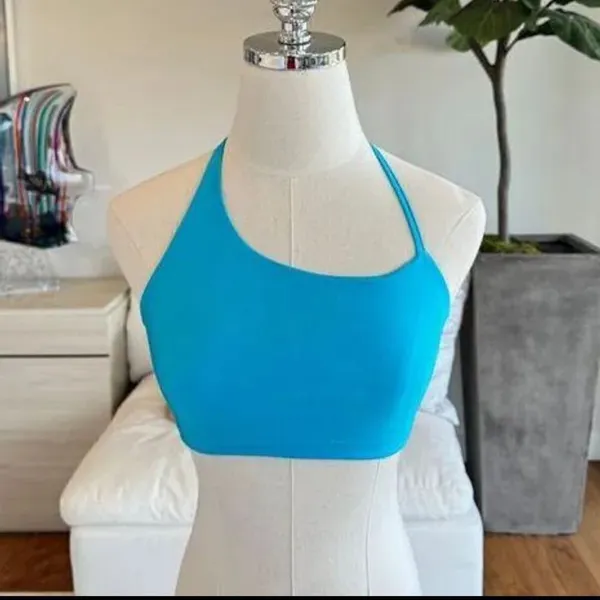 NWOT Superdown Blue Asymmetrical Strappy Back Bralette Crop Top Size Small - Image 2